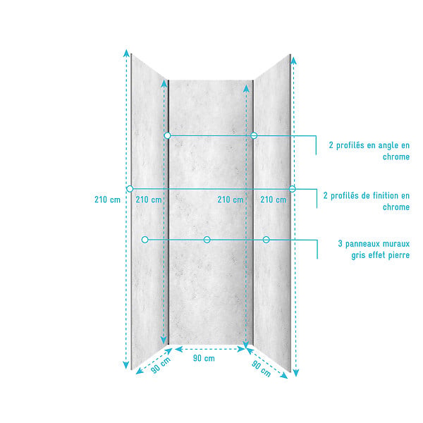 AURLANE - Pack 3 Panneaux Muraux Pierre Light Grey 90x210cm et Profilés Chrome - STONE'IT - large