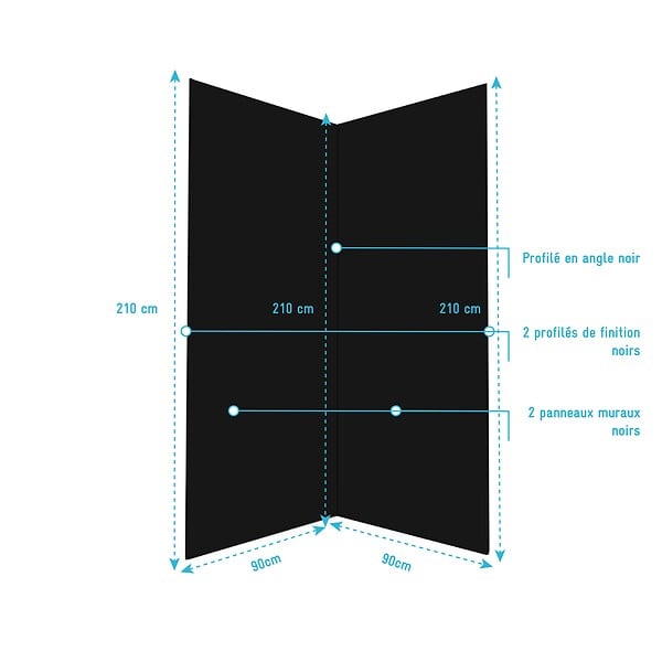 AURLANE - Pack 2 Panneaux Muraux en Aluminium Noir 90x210 cm + Profilés Noir - WALL'IT - large