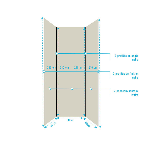 AURLANE - Pack de 3 Panneaux Muraux Aluminium Ivoire 90x210 cm avec Profilés Noirs - WALL'IT - large