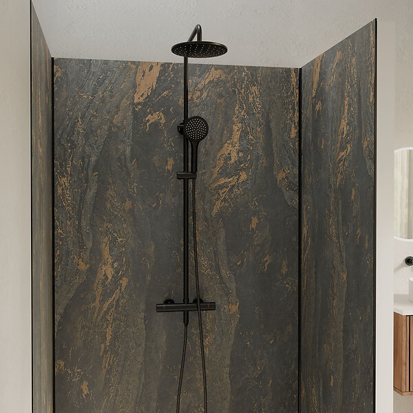 AURLANE - Pack 3 Panneaux Muraux Pierre Venus 90x210cm et Profilés Noirs - STONE'IT - large