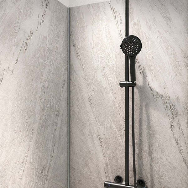 AURLANE - Pack 3 Panneaux Muraux Pierre Artic Storm 90+120+90 x 210cm et Profilés Chrome - STONE'IT - large