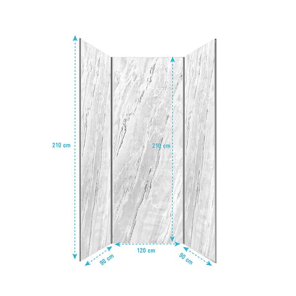 AURLANE - Pack 3 Panneaux Muraux Pierre Artic Storm 90+120+90 x 210cm et Profilés Chrome - STONE'IT - large
