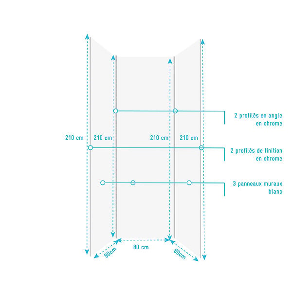 AURLANE - Pack de 3 Panneaux Muraux Aluminium Blanc 80x210 cm avec Profilés Chrome - WALL'IT - large