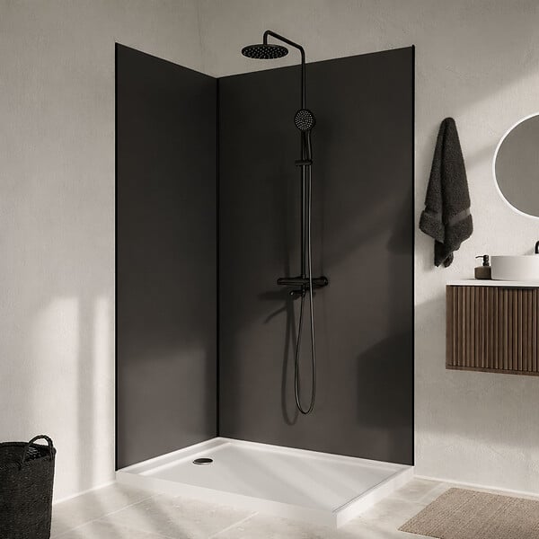 AURLANE - Pack 2 Panneaux Muraux en Aluminium Gris 90+120x210 cm + Profilés Noir - WALL'IT - large