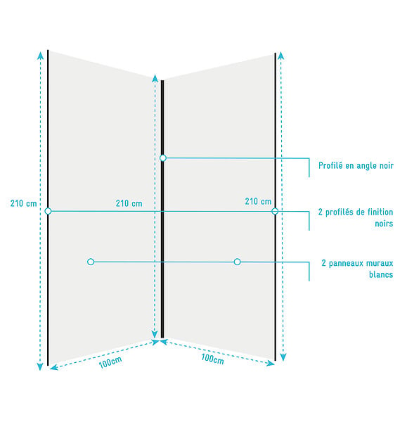AURLANE - Pack 2 Panneaux Muraux en Aluminium Blanc 100x210cm + Profilés Noir - WALL'IT - large
