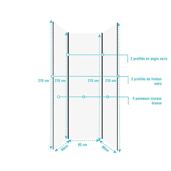 AURLANE - Pack de 3 Panneaux Muraux Aluminium Blanc 80x210 cm avec Profilés Noirs - WALL'IT - large