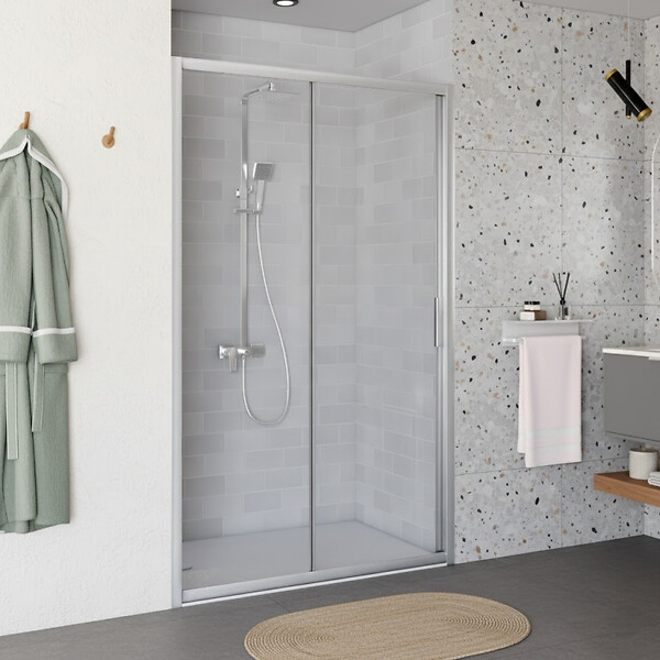 ALLIBERT - Porte de douche coulissante 140x200 cm Aluminium chromé 6 mm anticalcaire réversible Laja - large