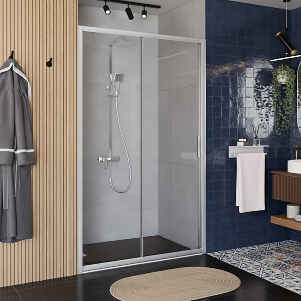 ALLIBERT - Porte de douche coulissante 140x200 cm Aluminium chromé 6 mm anticalcaire réversible Laja - large