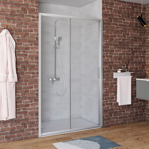 ALLIBERT - Porte de douche coulissante 140x200 cm Aluminium chromé 6 mm anticalcaire réversible Laja - large