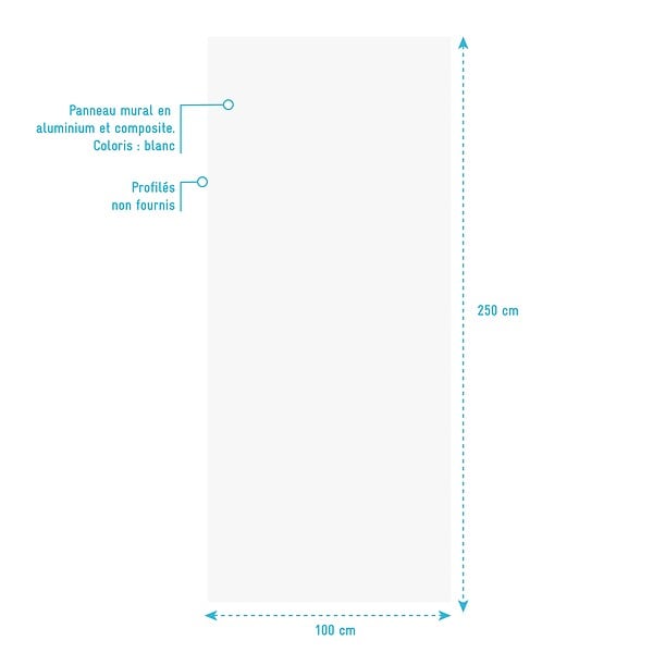 AURLANE - Panneau mural aluminium Blanc 100 x 250 cm - WALL'IT - large