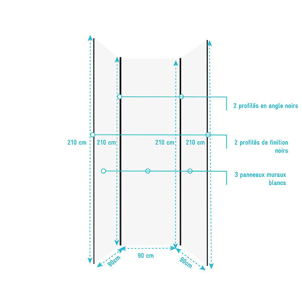 AURLANE - Pack de 3 Panneaux Muraux Aluminium Blanc 90x210 cm avec Profilés Noirs - WALL'IT - large