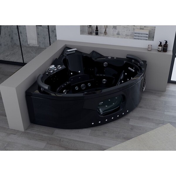 DISTRIBAIN - Baignoire balnéo Noire Corleone 48 jets Whirlpool - large