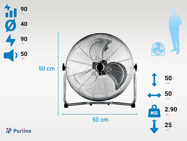 PURLINE - Ventilateur industriel 90W avec 3 pales et 3 vitesses - large