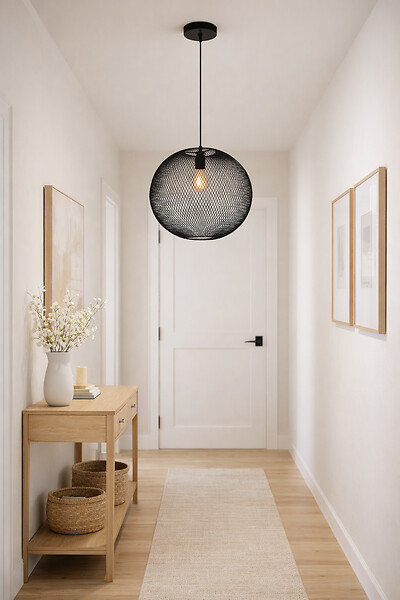 PROTOCOLE HOME - Plafonnier rond noir mat 40 cm suspension en métal ajouré hauteur réglable - large
