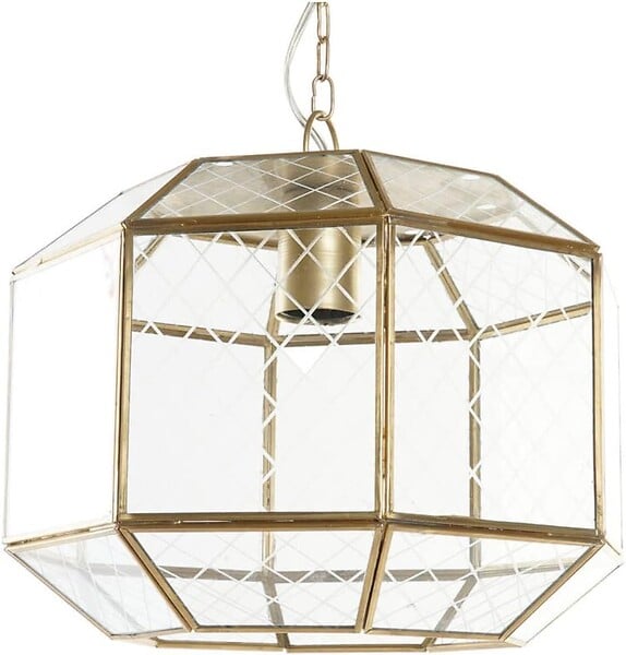 PROTOCOLE HOME - Suspension en verre facetté et laiton doré 22 cm E27 220V - large