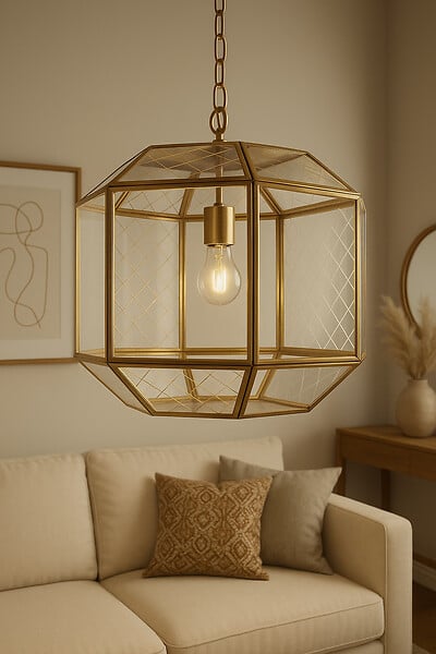 PROTOCOLE HOME - Suspension en verre facetté et laiton doré 22 cm E27 220V - large