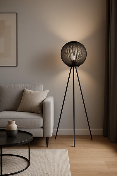 PROTOCOLE HOME - Lampe trépied métal noir 60x50x160 cm abat-jour rond - large