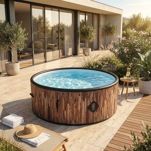 COCO BAIN - Coco Bain Piscine St Tropez - Pisicne hors sol 180cm De Diamètre - 1200litres - Imitation Bois - large