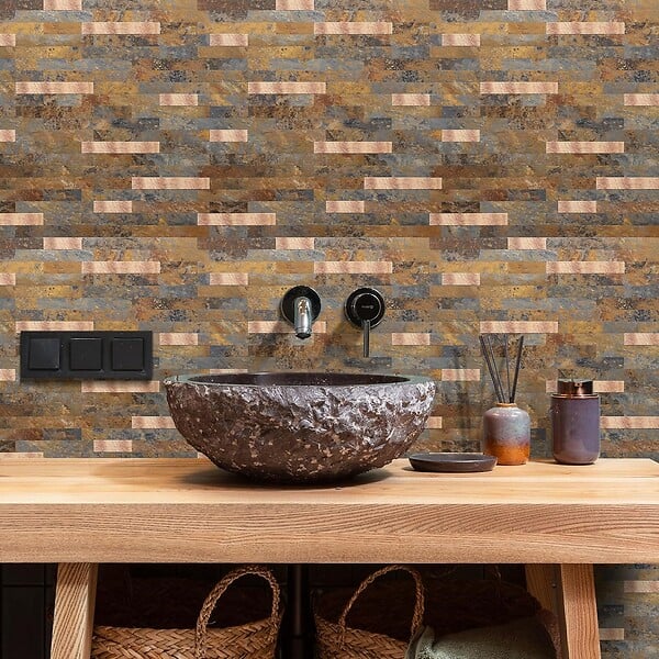 PROTOCOLE HOME - Crédence adhésive premium multicolore brun 38,1 x 30,5 cm - large