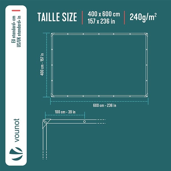 VOUNOT - Bâche de Protection en Polyéthylène resistant et impermeable 240g/m² gris et noir 4x6m - large