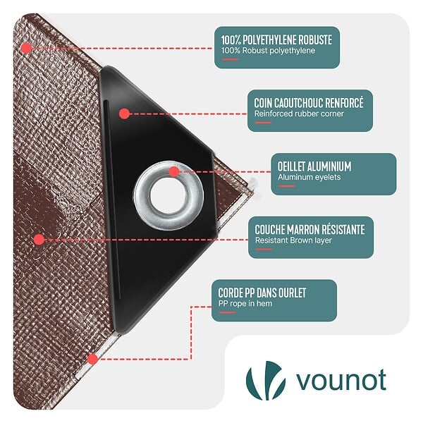 VOUNOT - Bâche de Protection en Polyéthylène resistant et impermeable 240g/m² marron 4x6m - large