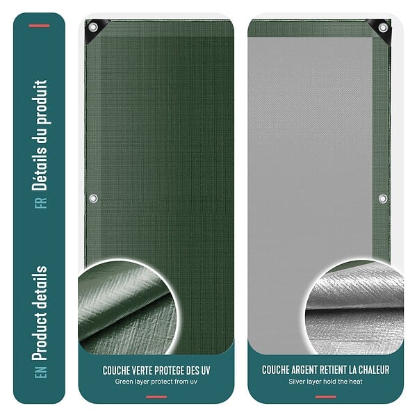 VOUNOT - Bâche de Protection en Polyéthylène resistant et impermeable 240g/m² vert et argent 3x5m - large