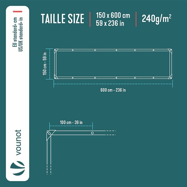 VOUNOT - Bâche de Protection en Polyéthylène resistant et impermeable 240g/m² gris et noir 1.5x6m - large