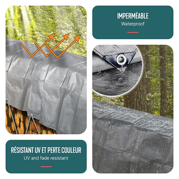 VOUNOT - Bâche de Protection en Polyéthylène resistant et impermeable 240g/m² gris et noir 1.5x6m - large