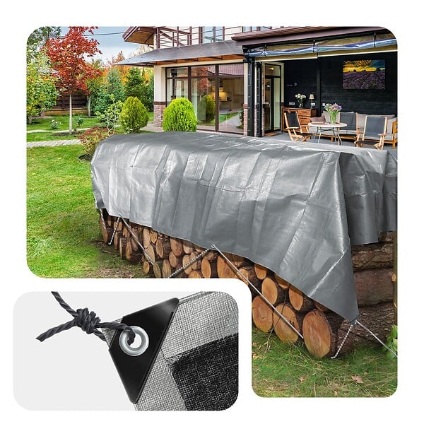 VOUNOT - Bâche de Protection en Polyéthylène resistant et impermeable 240g/m² gris et noir 4x8m - large