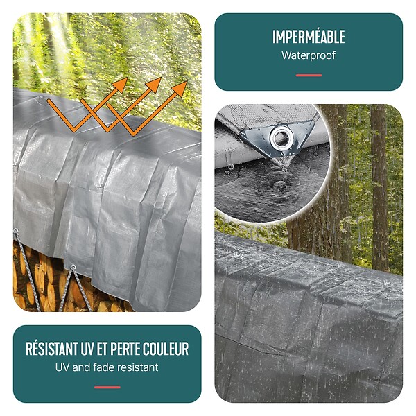 VOUNOT - Bâche de Protection en Polyéthylène resistant et impermeable 180g/m² gris et noir 4x8m - large