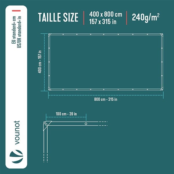 VOUNOT - Bâche de Protection en Polyéthylène resistant et impermeable 240g/m² vert et argent 4x8m - large