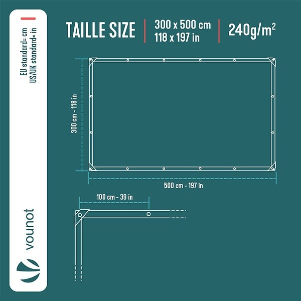 VOUNOT - Bâche de Protection en Polyéthylène resistant et impermeable 240g/m² gris et noir 3x5m - large