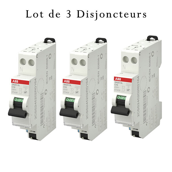 ABB - ABB Lot de 3 disjoncteurs automatiques Ph+N raccordement Rapide 16A-4,5Ka - large