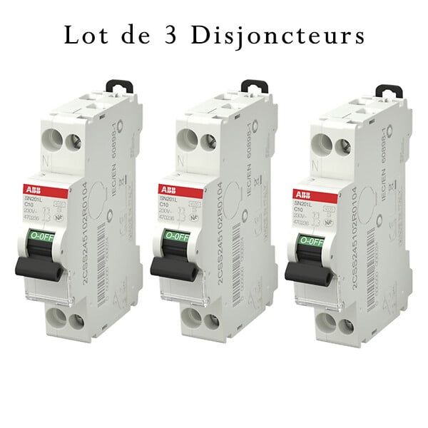 ABB - ABB Lot de 3 disjoncteurs Ph+N raccordement Vis 10A-4,5Ka - Courbe C - large