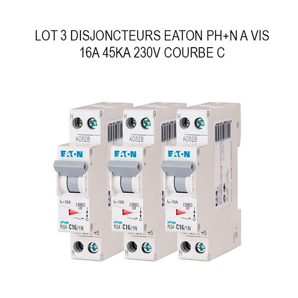 EATON CAPRI - EATON Lot de 3 disjoncteurs 16A Ph+N 45kA 230V courbe C à vis, protection fiable et conforme EN 60898 - large