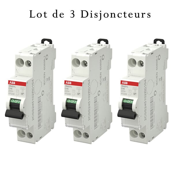 ABB - Lot de 3 disjoncteurs Ph+N raccordement Vis 16A-4,5Ka - Courbe  C-ABB - large