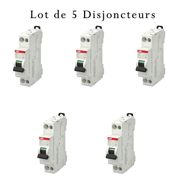 ABB - Lot de 5 disjoncteurs Ph+N raccordement Vis 16A-4,5Ka - Courbe  C-ABB - large