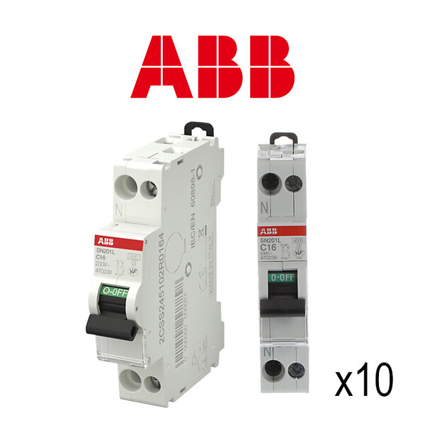 ABB - ABB Lot de 10 disjoncteurs Ph+N raccordement Vis 16A-4,5Ka - Courbe C - large