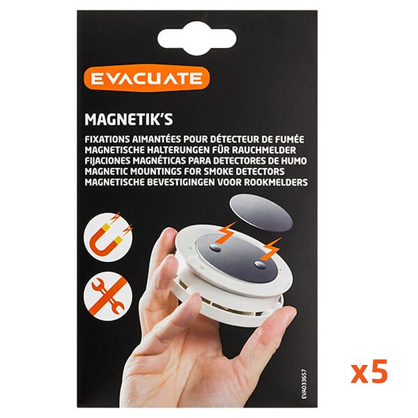 EVACUATE - EVACUATE Lot de 5 fixations aimantées pour détecteur de fumée - large