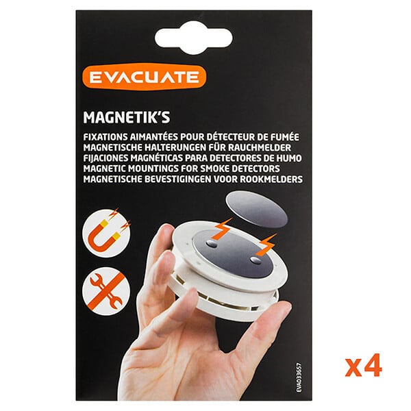 EVACUATE - EVACUATE Lot de 4 fixations aimantées pour détecteur de fumée - large