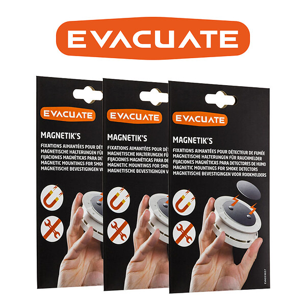 EVACUATE - EVACUATE Lot de 3 fixations aimantées pour détecteur de fumée - large