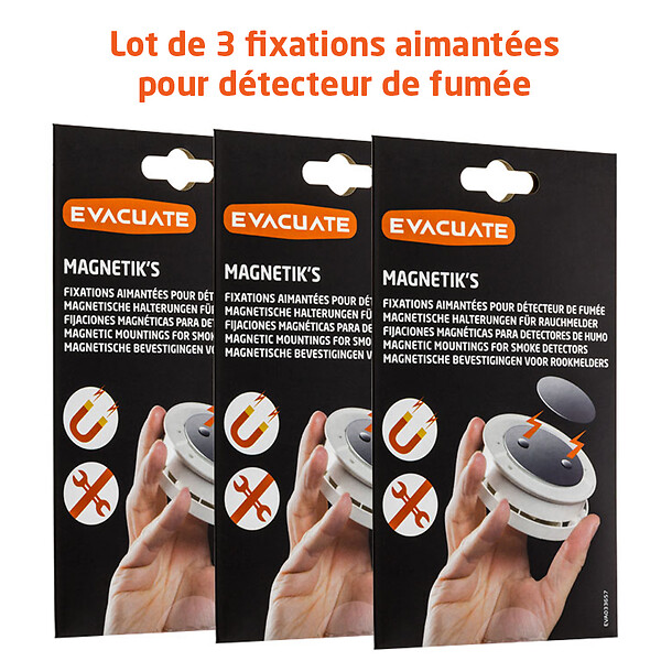 EVACUATE - EVACUATE Lot de 3 fixations aimantées pour détecteur de fumée - large