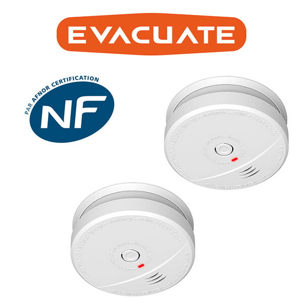 EVACUATE - EVACUATE Lot de 2 détecteurs de fumée NF autonomie 5 ans - large