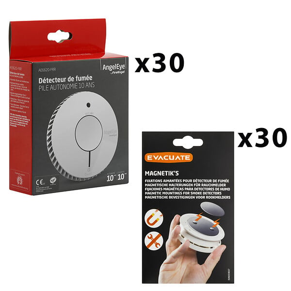 ANGELEYE - Lot de 30 détecteurs de fumée NF autonomie et garantie 10 ans + 30 supports aimantés-AngelEye - large