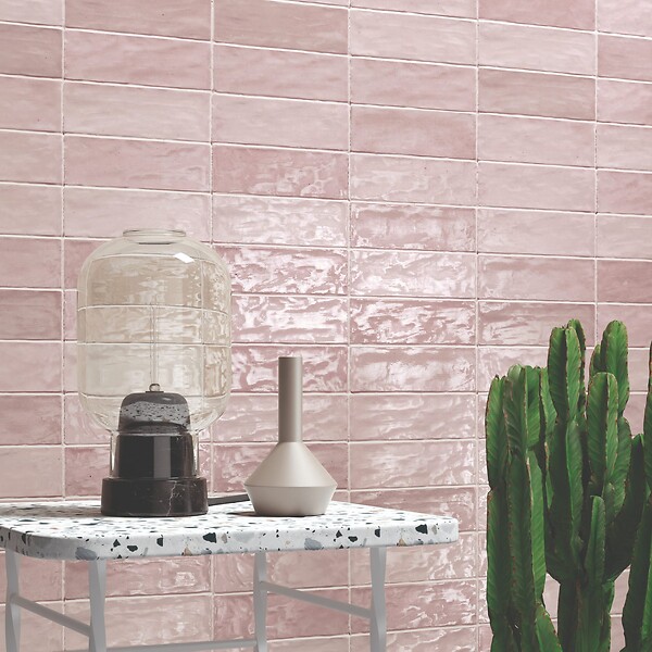RO'MA NATURE - Carrelage effet Zellige Rose 20x6,5x0,85 cm Brillant Orisel - Mur intérieur (vendu par carton de 0,5 m²) - large