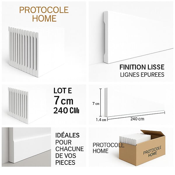 PROTOCOLE HOME - Plinthe polymère peignable 70 mm x 2400 mm, épaisseur 14 mm - large