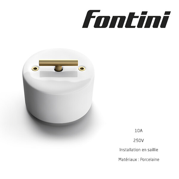 FONTINI - FONTINI Poussoir rotatif métal laiton doré satiné porcelaine blanche DO - large