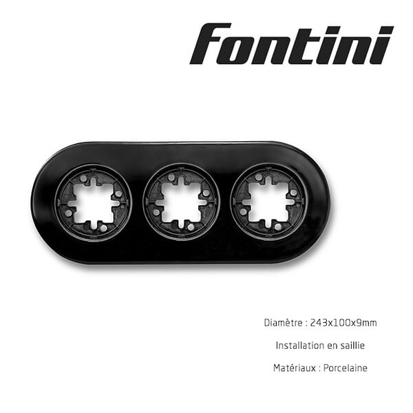 FONTINI - Plaque 3 postes porcelaine noire  DO-FONTINI - large