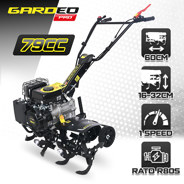 GARDEO PRO - Motoculteur thermique à arbre horizontal 79 CC - 6 fraises - largeur de travail 60cm - large