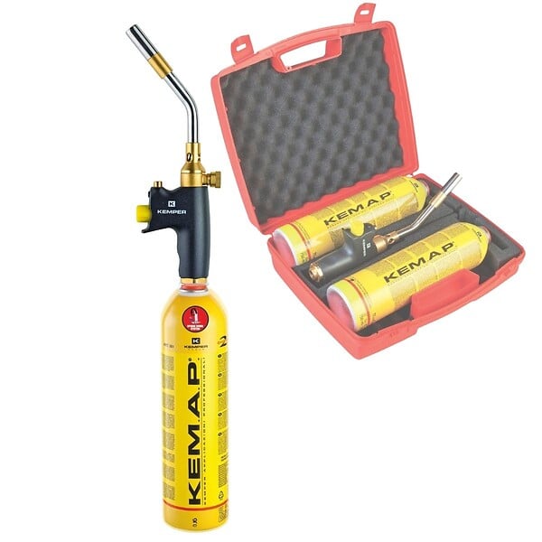 KEMPER - Kit Chalumeau à Gaz 2 Bouteilles Propane KEMAP PRO 750ml 2400°C, Soudobrasage, Plomberie, Mallette de Transport KEMPER - large